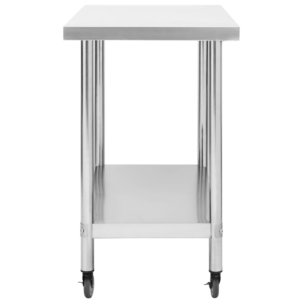 vidaXL Kitchen Work Table Hotel Prep Work Table with Wheels Stainless Steel-59