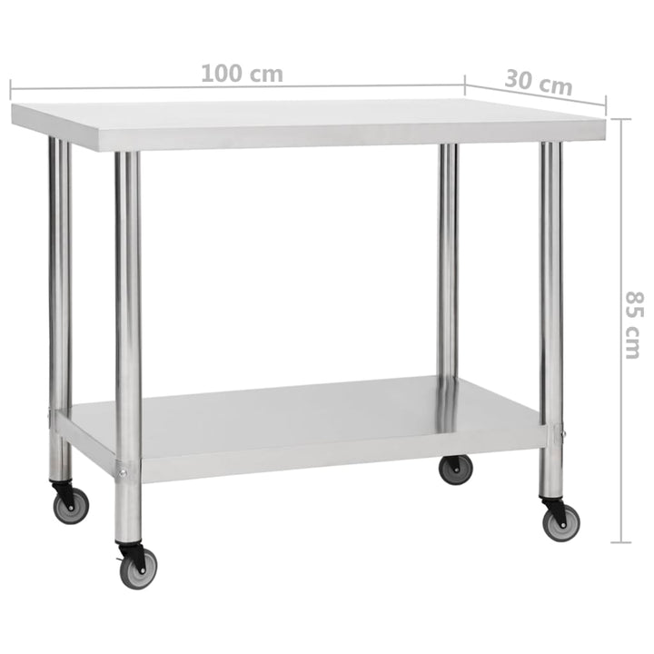 vidaXL Kitchen Work Table Hotel Prep Work Table with Wheels Stainless Steel-41