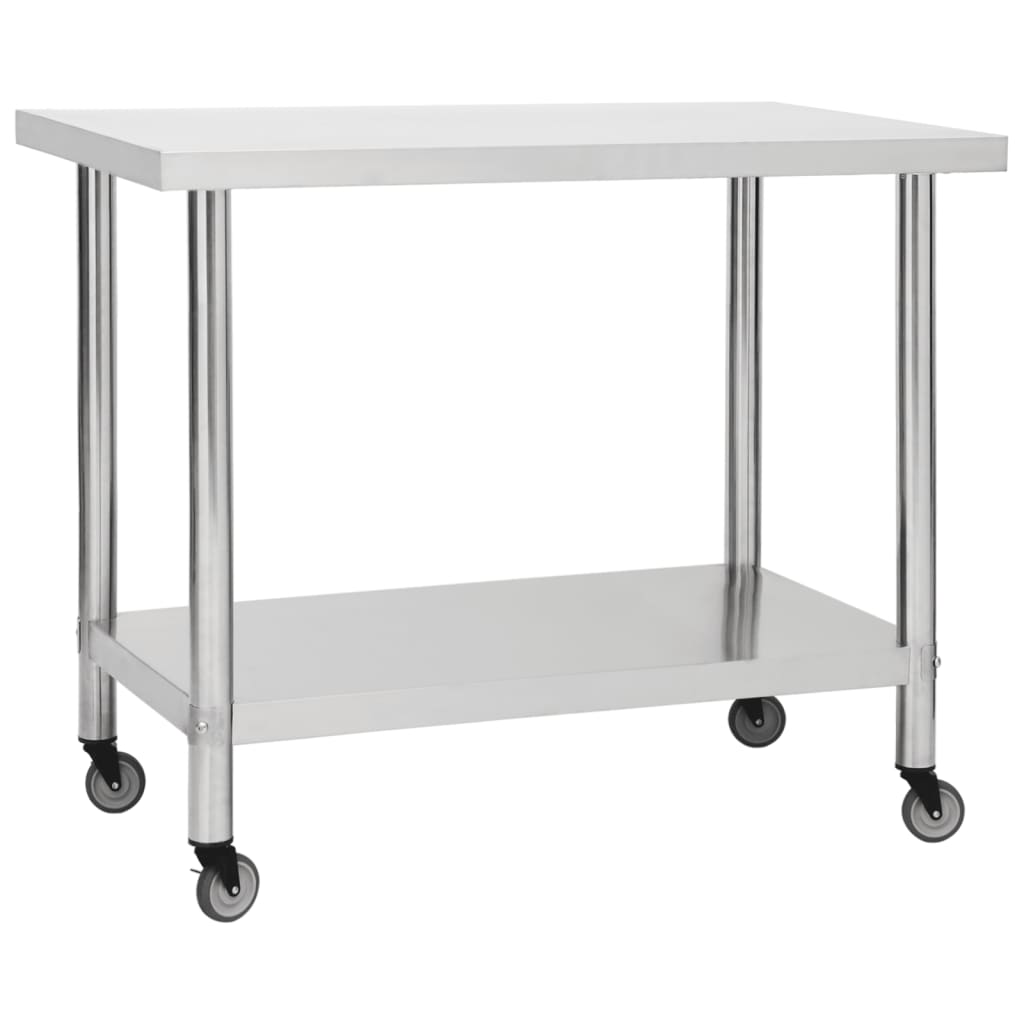vidaXL Kitchen Work Table Hotel Prep Work Table with Wheels Stainless Steel-17