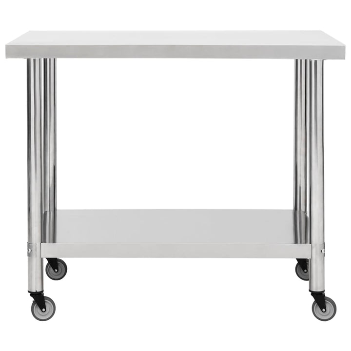 vidaXL Kitchen Work Table Hotel Prep Work Table with Wheels Stainless Steel-32