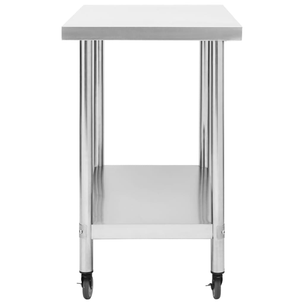 vidaXL Kitchen Work Table Hotel Prep Work Table with Wheels Stainless Steel-38