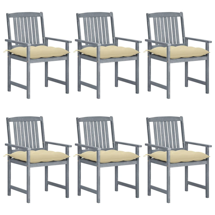 vidaXL Patio Chairs Outdoor Dining Chair with Cushions Gray Solid Wood Acacia-58