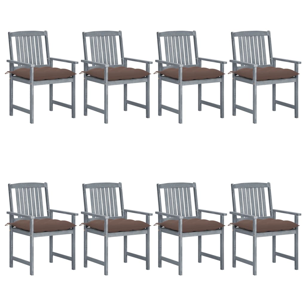 vidaXL Patio Chairs Outdoor Dining Chair with Cushions Gray Solid Wood Acacia-51