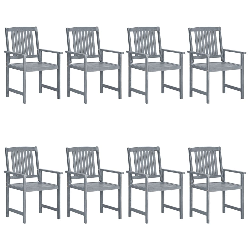 vidaXL Patio Chairs Outdoor Dining Chair with Cushions Gray Solid Wood Acacia-23