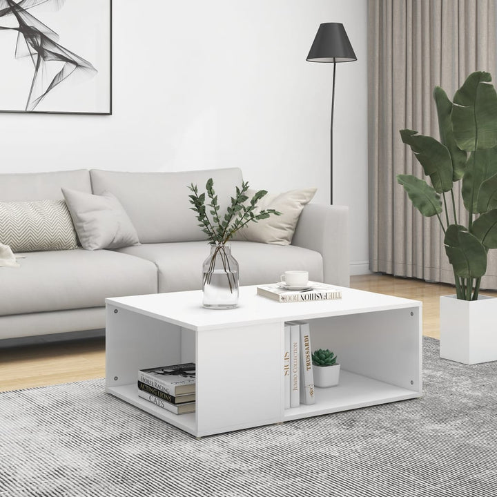 vidaXL Coffee Table White Chipboard Side Sofa Accent High Gloss White/White-2