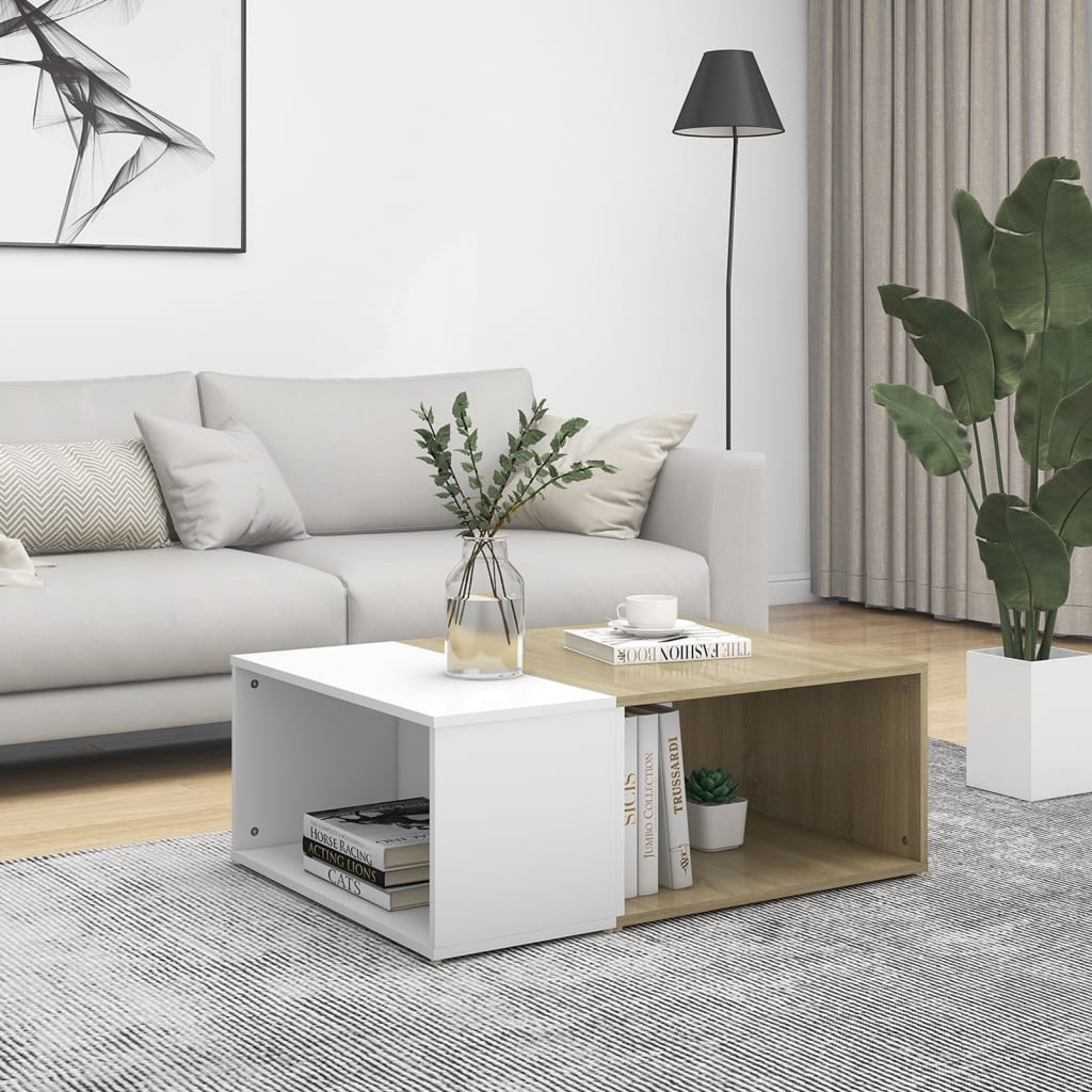 vidaXL Coffee Table White Chipboard Side Sofa Accent High Gloss White/White-10