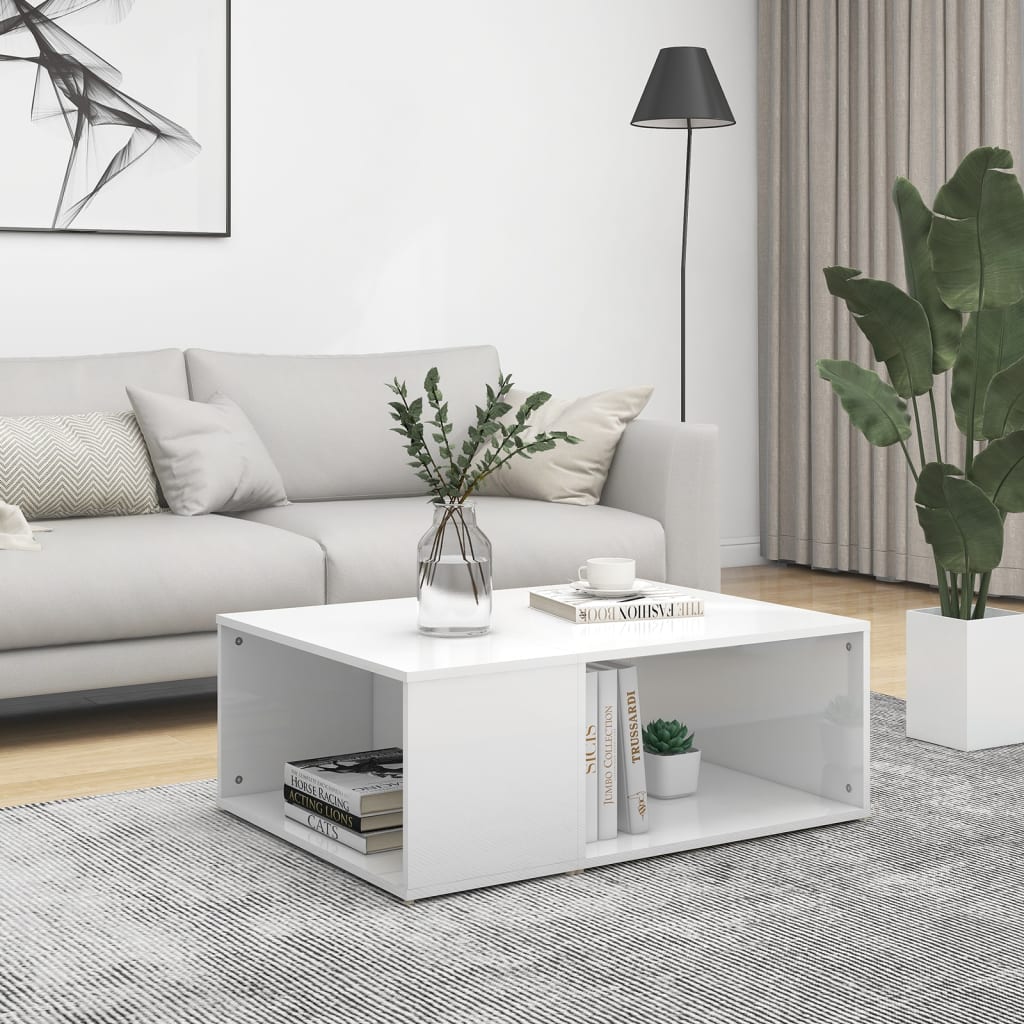 vidaXL Coffee Table White Chipboard Side Sofa Accent High Gloss White/White-5