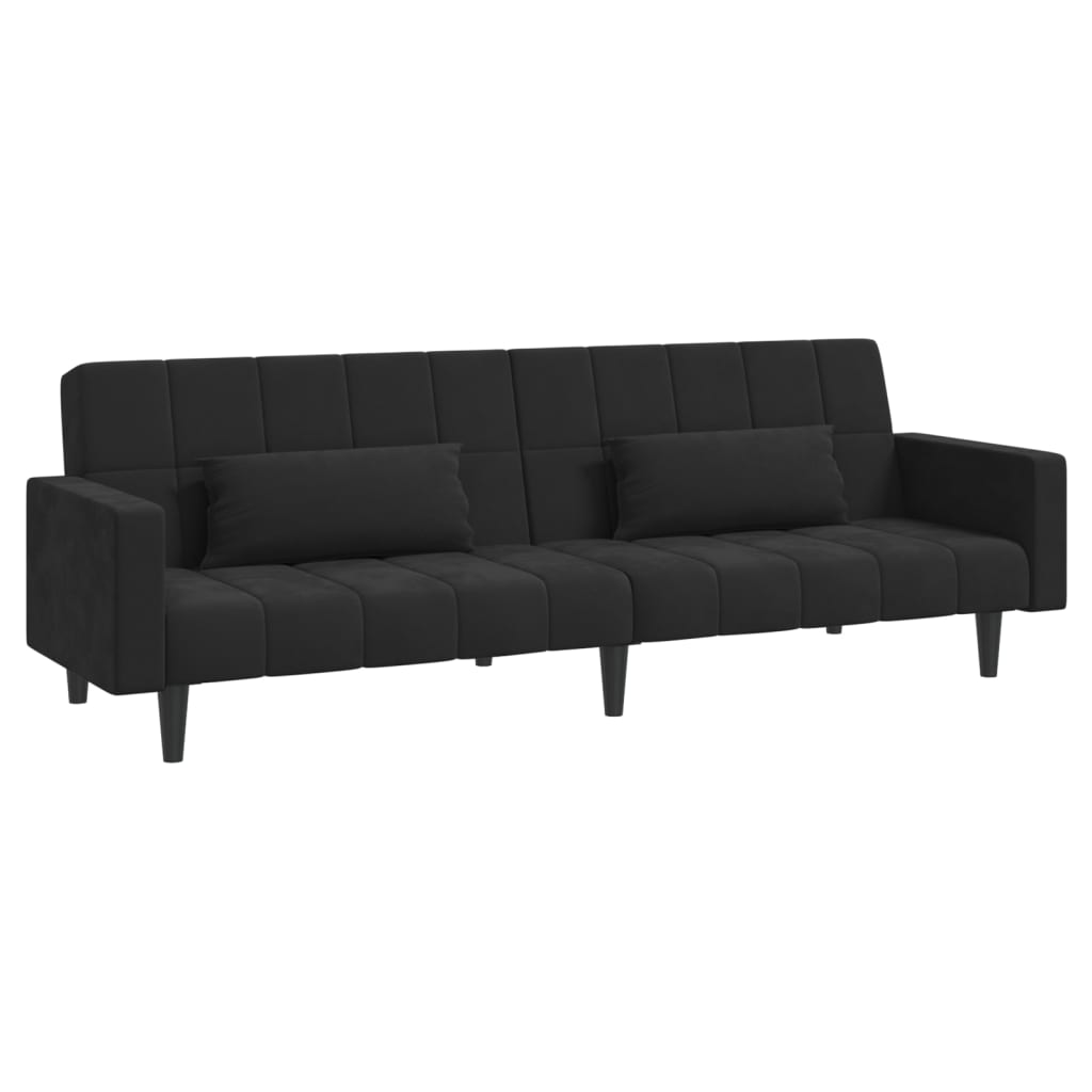 vidaXL 2-Seater Sofa Bed with Two Pillows Black Velvet-34