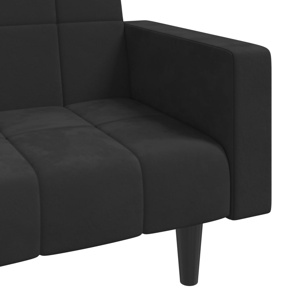 vidaXL 2-Seater Sofa Bed with Two Pillows Black Velvet-23