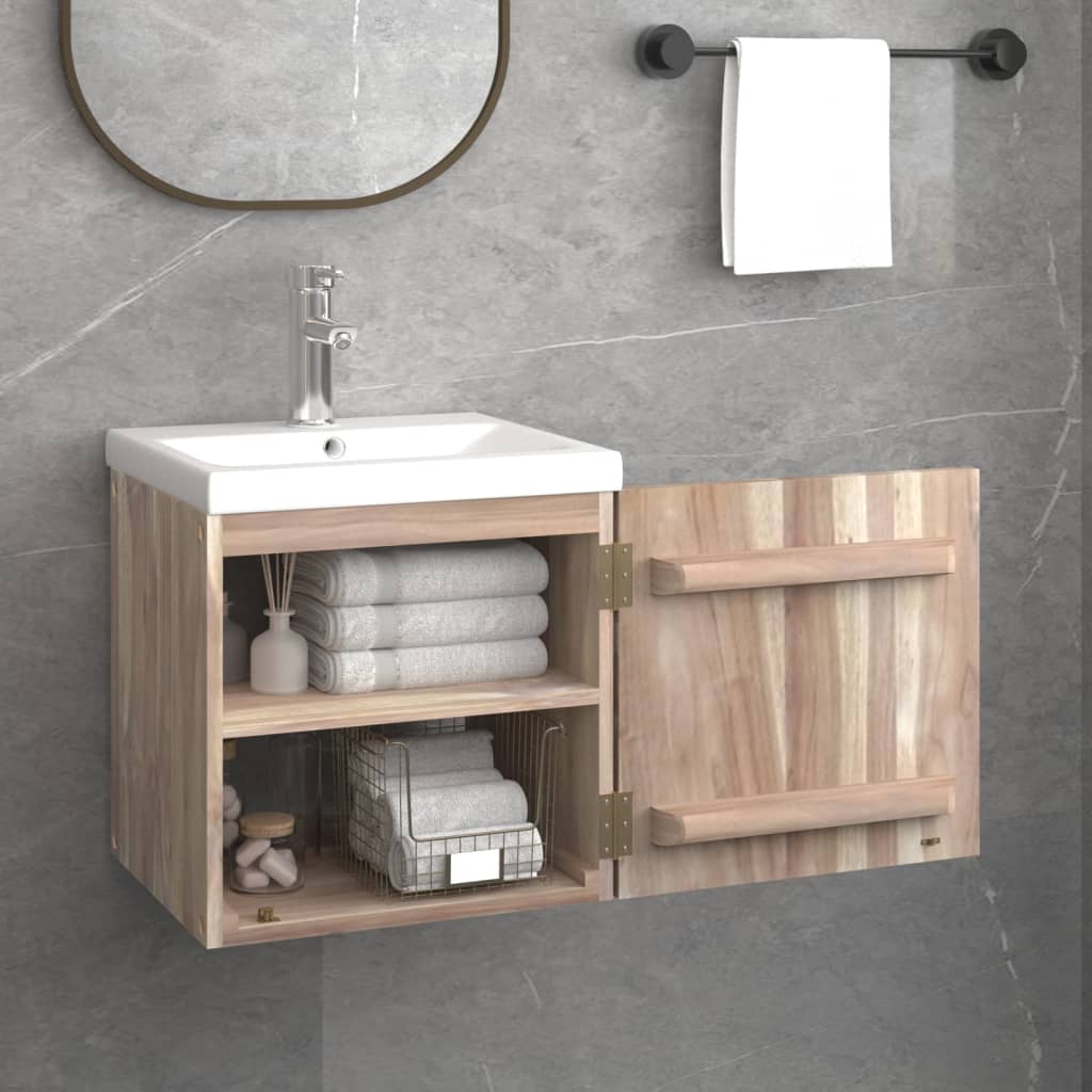 vidaXL Wall Cabinet Bathroom Storage Vanity Mirror Cabinet Solid Wood Teak-19