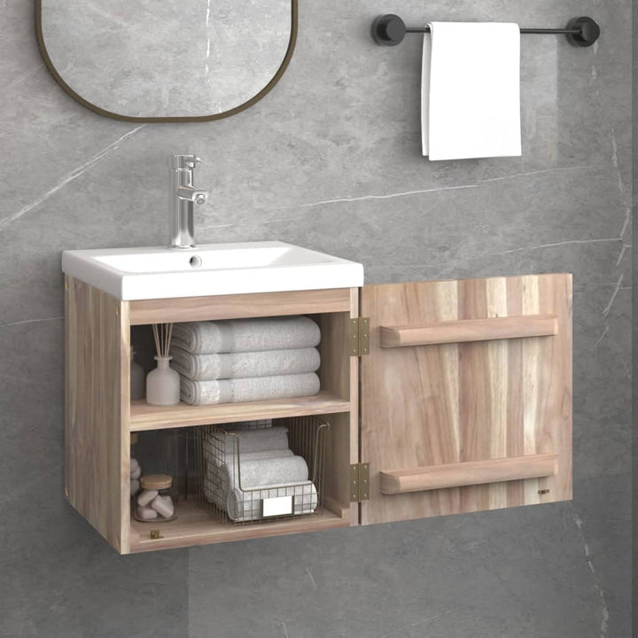 vidaXL Wall Cabinet Bathroom Storage Vanity Mirror Cabinet Solid Wood Teak-27