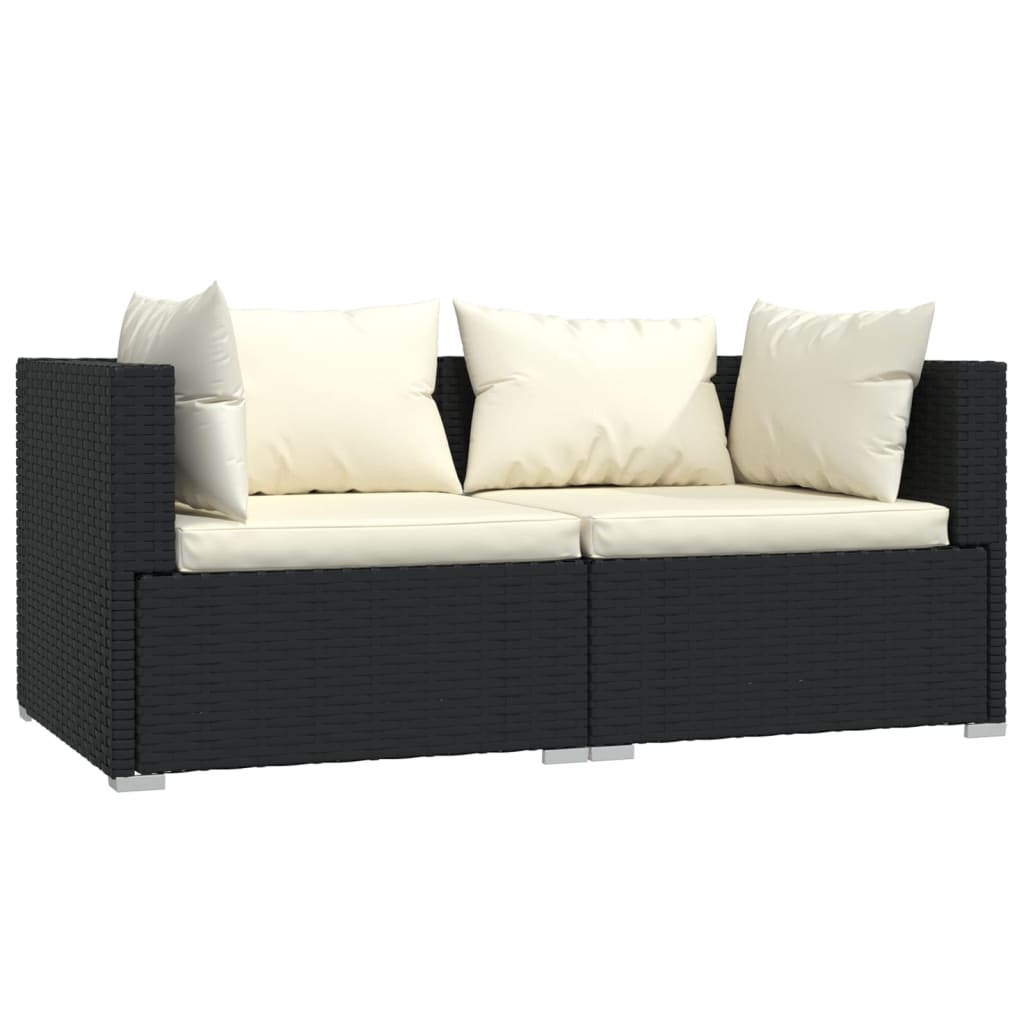 vidaXL 3 Piece Patio Lounge Set with Cushions Black Poly Rattan-7