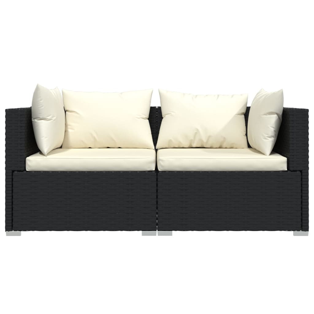 vidaXL 3 Piece Patio Lounge Set with Cushions Black Poly Rattan-8