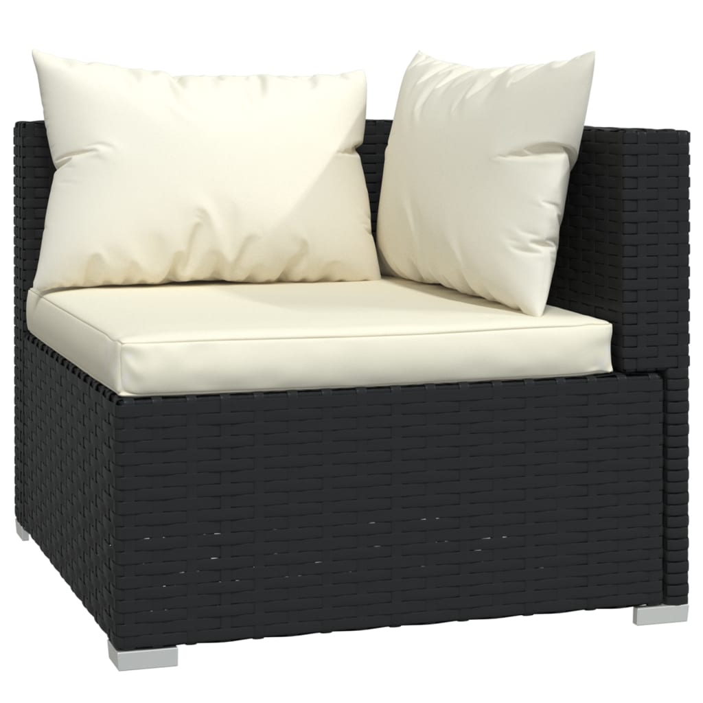 vidaXL 3 Piece Patio Lounge Set with Cushions Black Poly Rattan-9