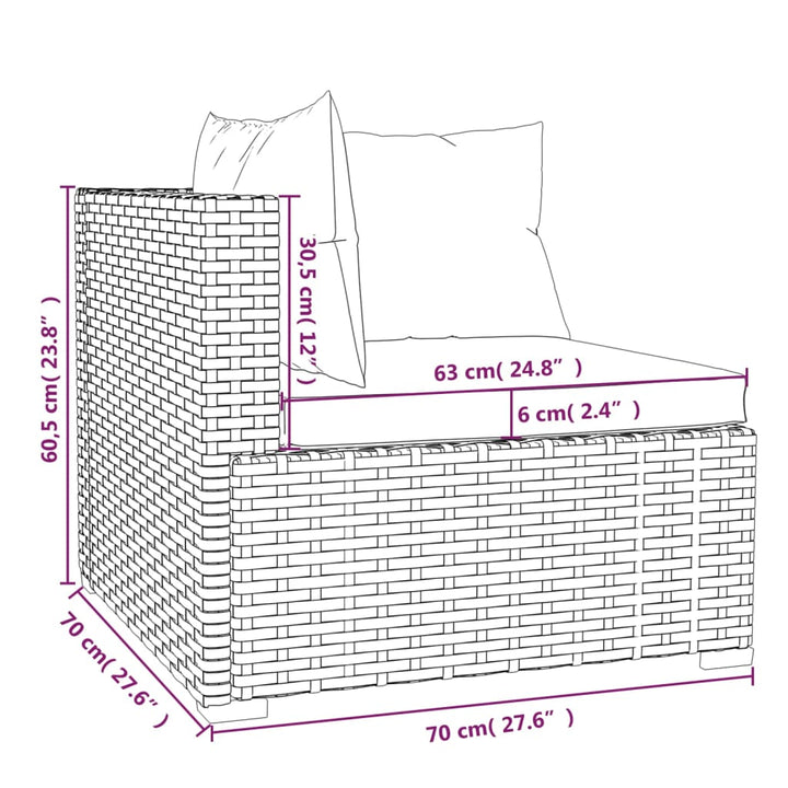 vidaXL 3 Piece Patio Lounge Set with Cushions Black Poly Rattan-18
