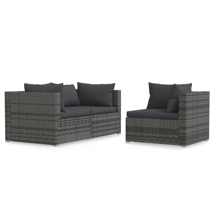 vidaXL 3 Piece Patio Lounge Set with Cushions Black Poly Rattan-29