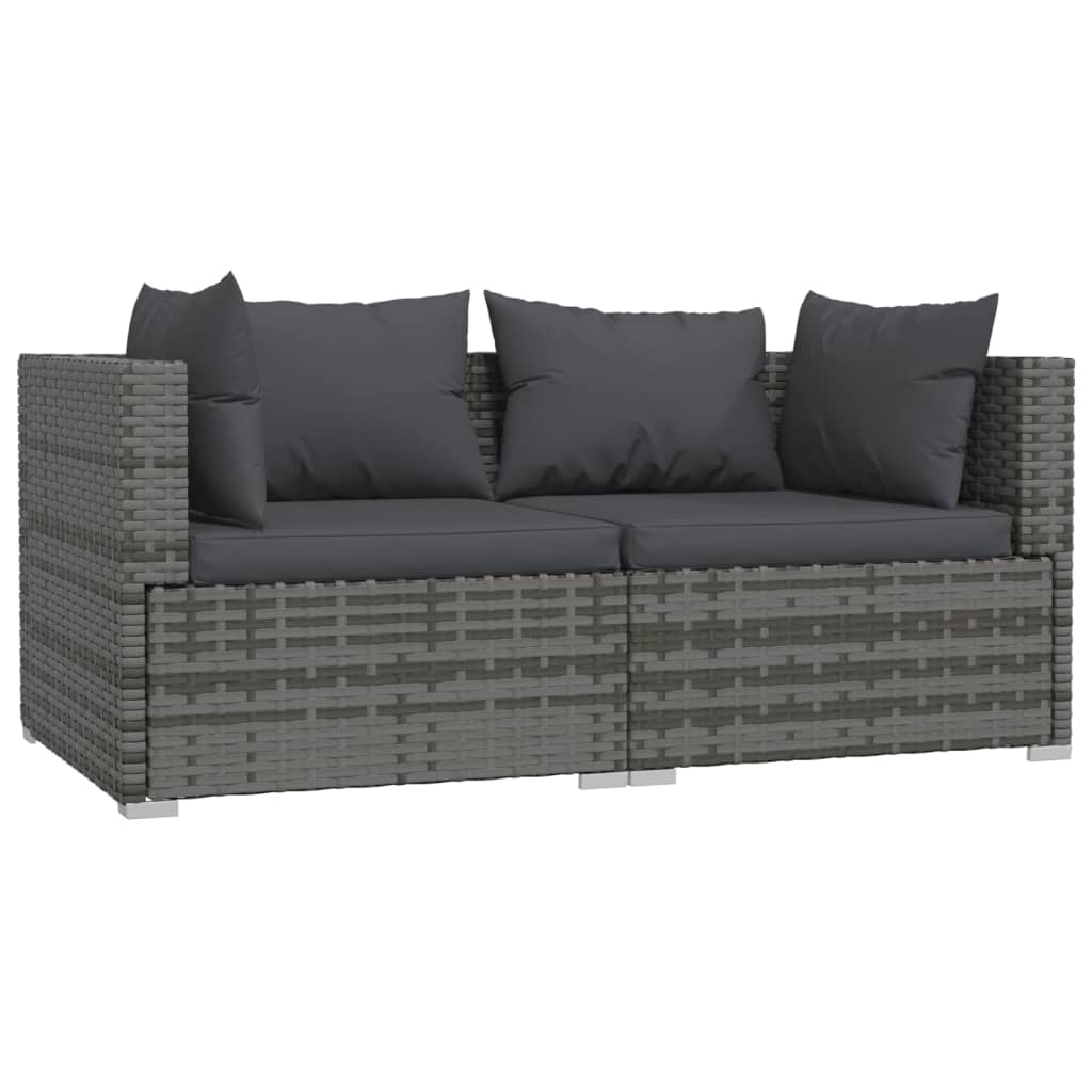 vidaXL 3 Piece Patio Lounge Set with Cushions Black Poly Rattan-12