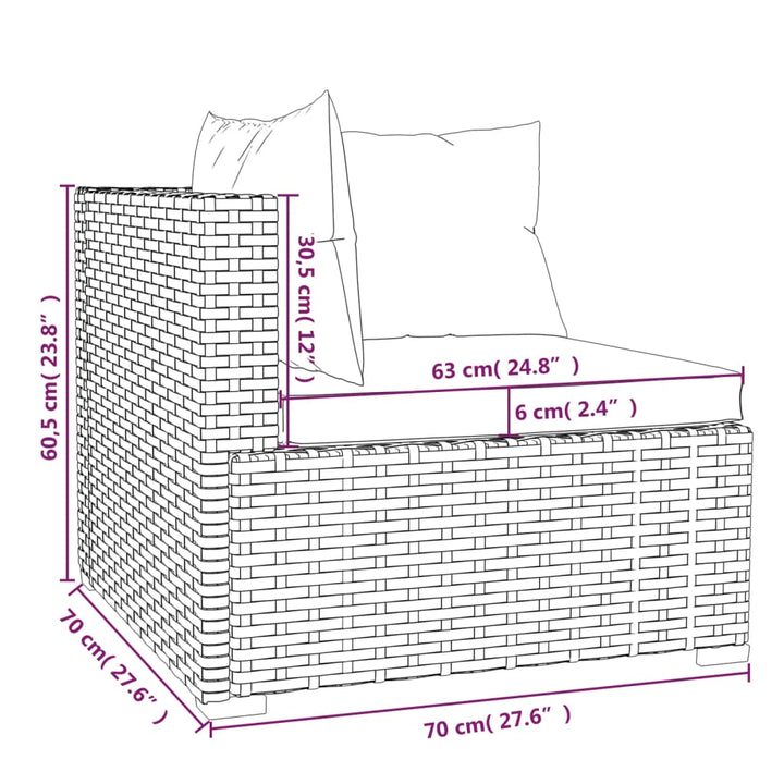 vidaXL 3 Piece Patio Lounge Set with Cushions Black Poly Rattan-0