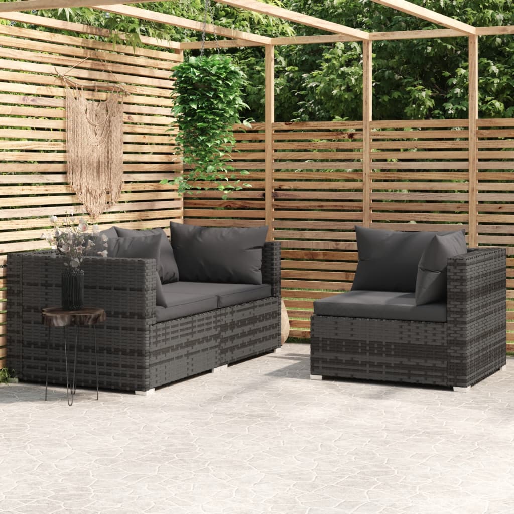 vidaXL 3 Piece Patio Lounge Set with Cushions Black Poly Rattan-30