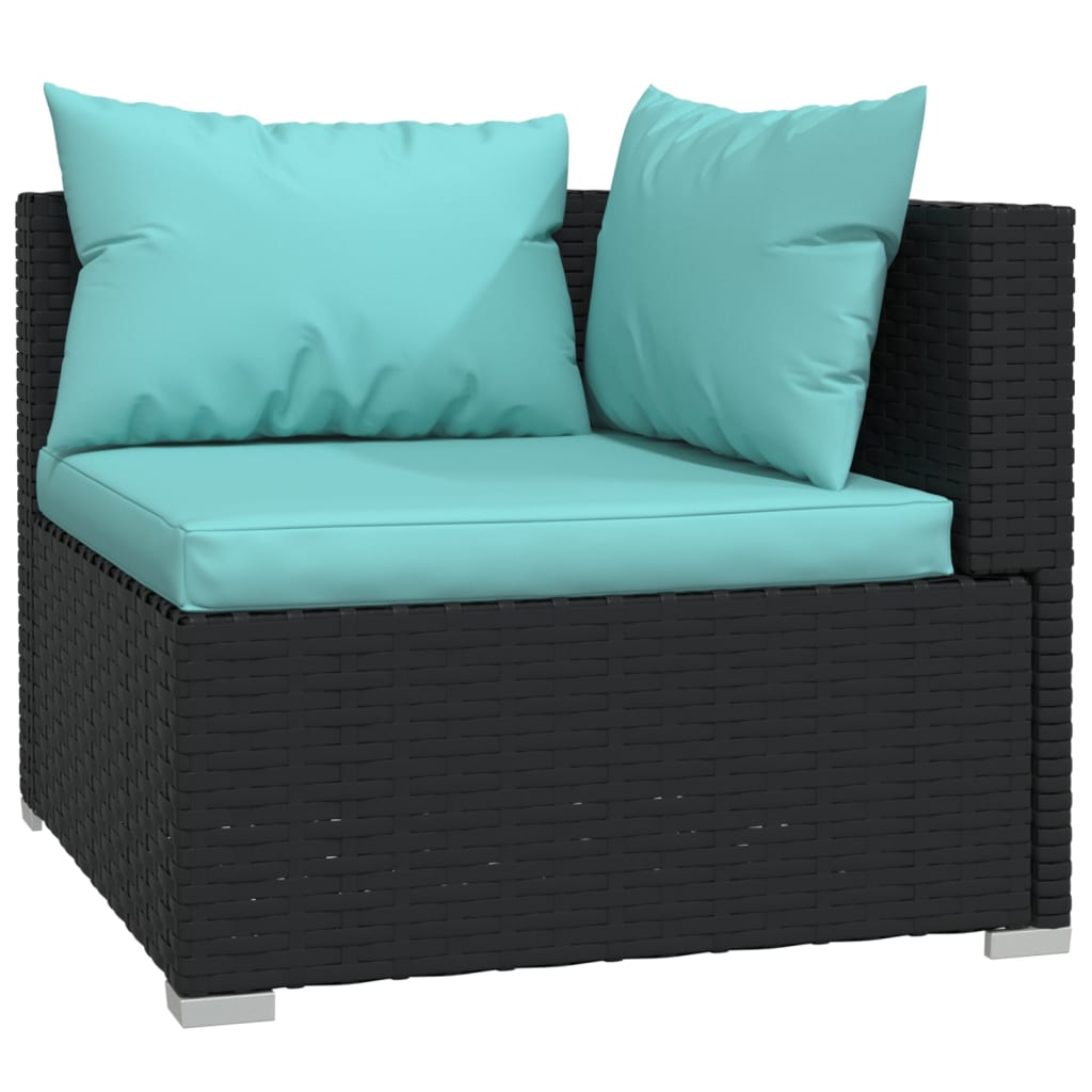 vidaXL 3 Piece Patio Lounge Set with Cushions Black Poly Rattan-4
