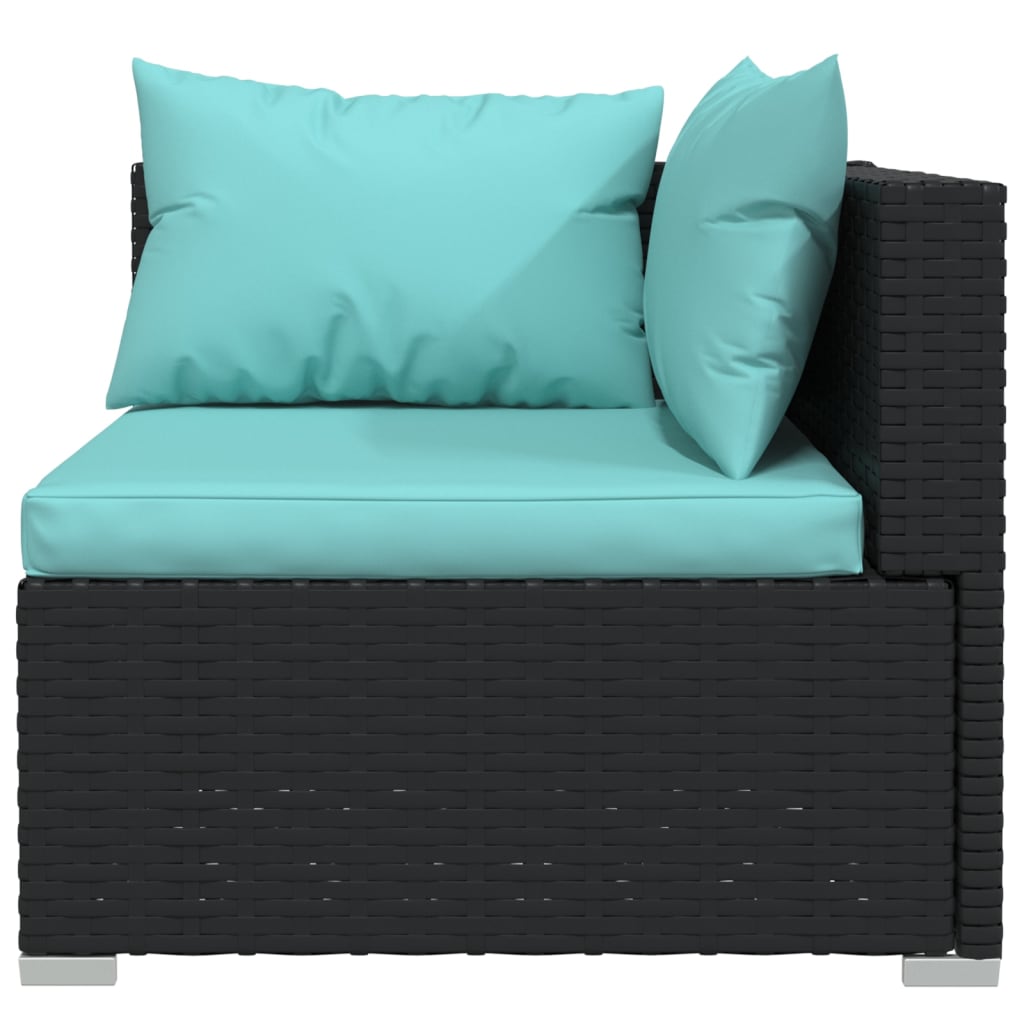 vidaXL 3 Piece Patio Lounge Set with Cushions Black Poly Rattan-5