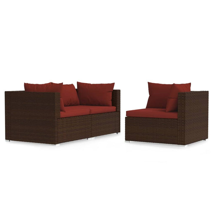 vidaXL 3 Piece Patio Lounge Set with Cushions Black Poly Rattan-23