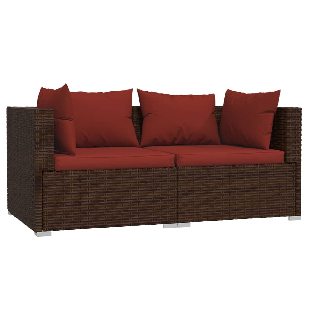 vidaXL 3 Piece Patio Lounge Set with Cushions Black Poly Rattan-32