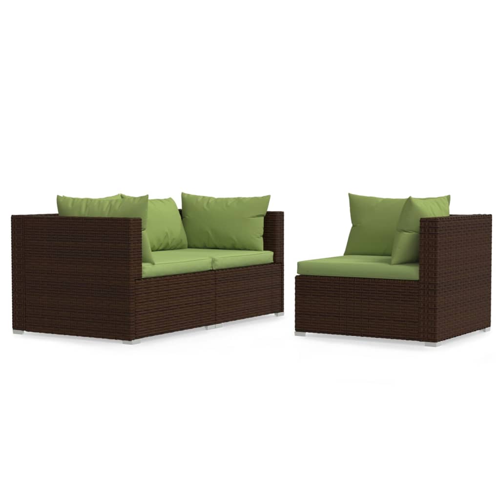 vidaXL 3 Piece Patio Lounge Set with Cushions Black Poly Rattan-21
