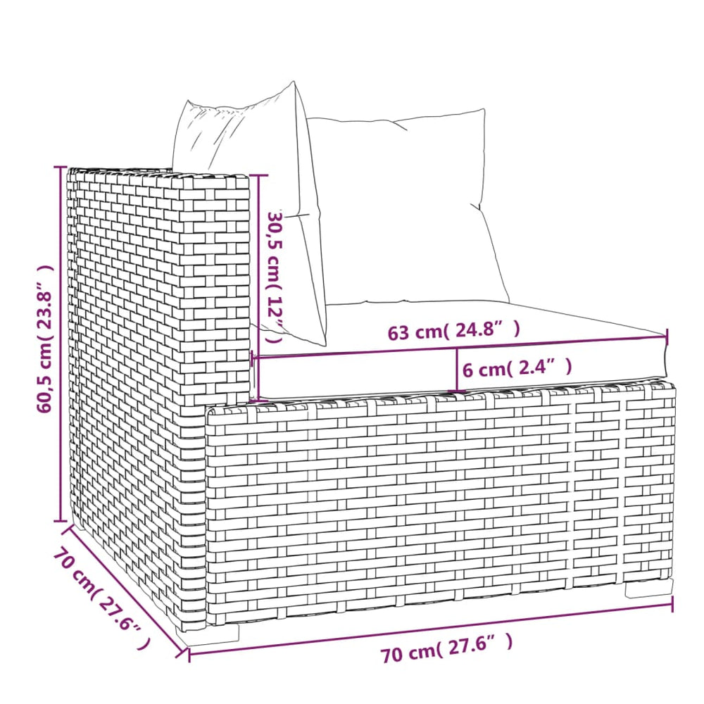 vidaXL 3 Piece Patio Lounge Set with Cushions Black Poly Rattan-20