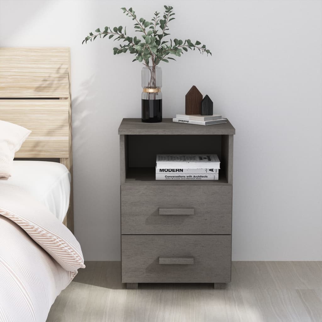 vidaXL Nightstand Storage Bedside Cabinet Nightstand with 2 Drawers Pine Wood-3
