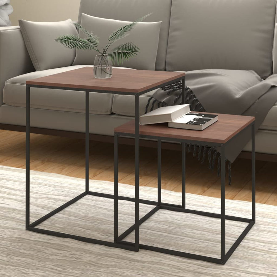 vidaXL Coffee Table Set Accent Nesting Table 2 Pcs Engineered Wood and Metal-0