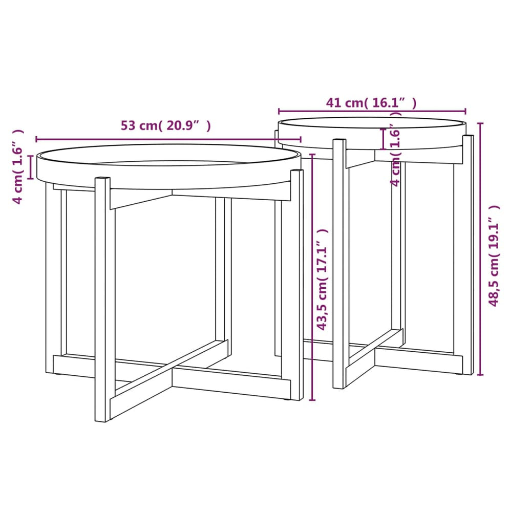 vidaXL Coffee Table 2 pcs Round End Table Accent Sofa Table Solid Wood Pine-1