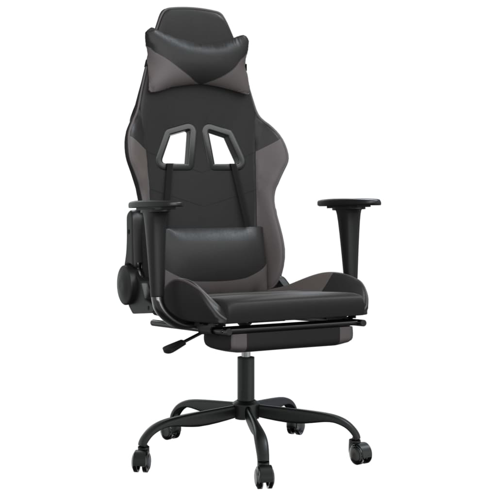 vidaXL Gaming Chair Swivel Massage Gaming Chair with Footrest Faux Leather-0