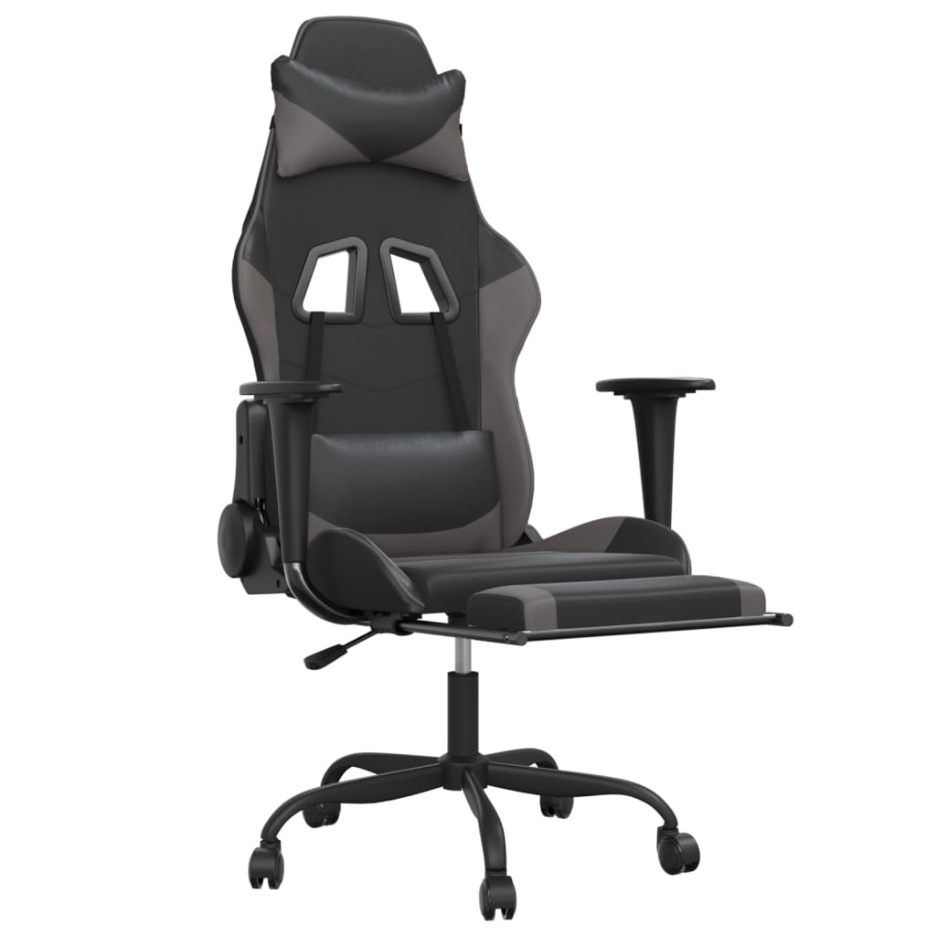 vidaXL Gaming Chair Swivel Massage Gaming Chair with Footrest Faux Leather-24