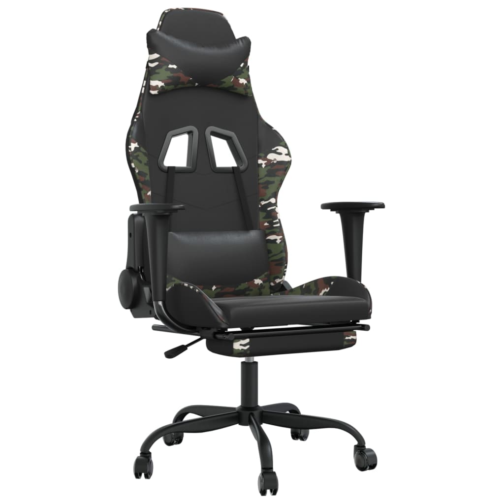vidaXL Gaming Chair Swivel Massage Gaming Chair with Footrest Faux Leather-6