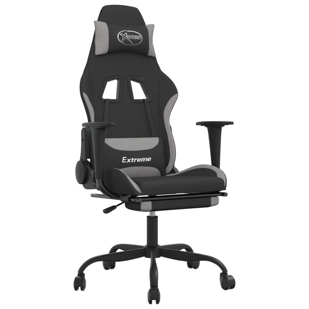 vidaXL Massage Gaming Chair with Footrest Black Fabric-60