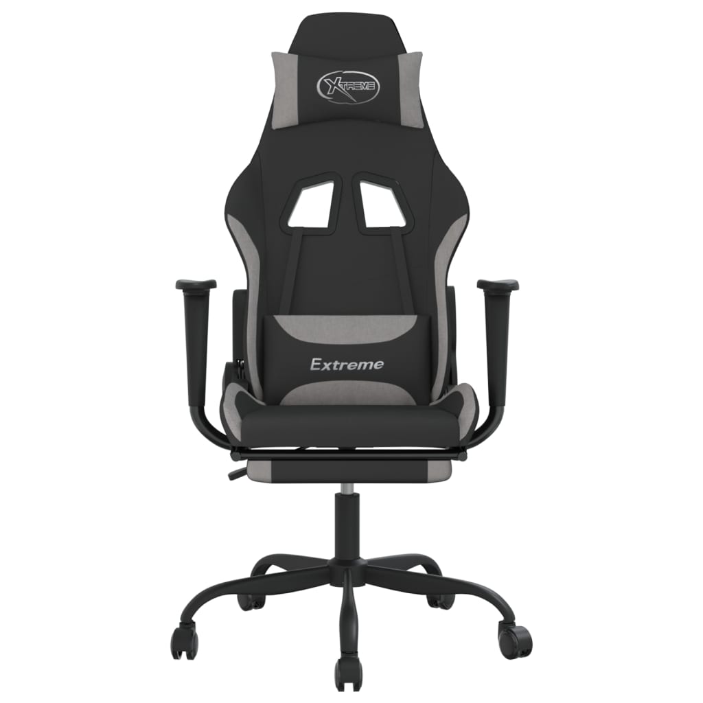 vidaXL Massage Gaming Chair with Footrest Black Fabric-75