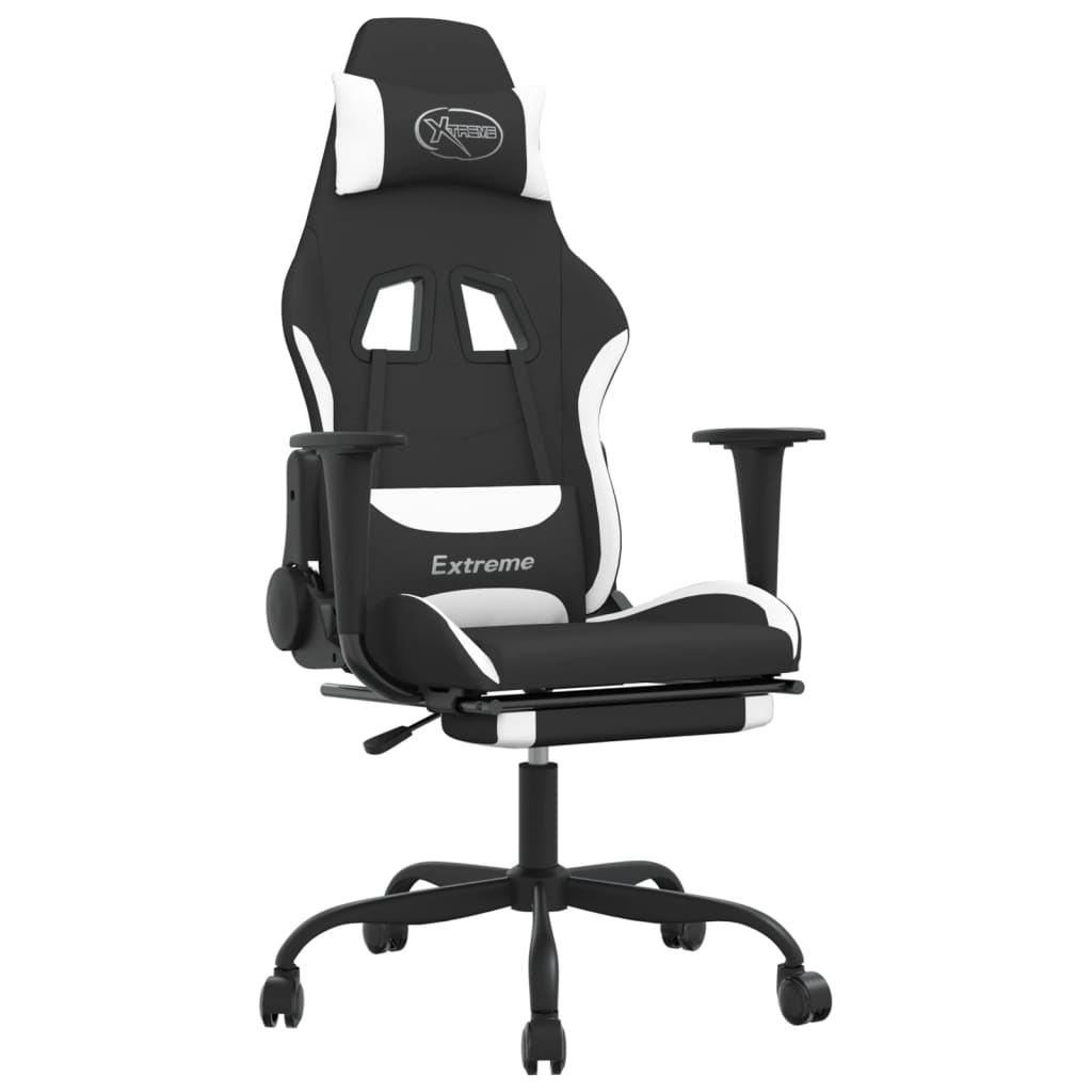vidaXL Massage Gaming Chair with Footrest Black Fabric-68
