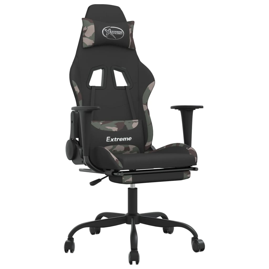 vidaXL Massage Gaming Chair with Footrest Black Fabric-25