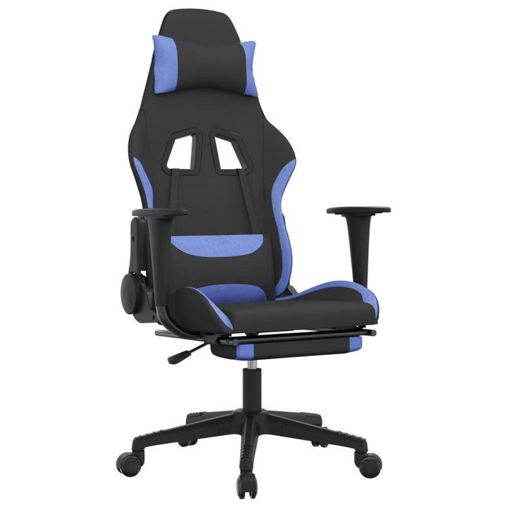 vidaXL Massage Gaming Chair with Footrest Black and Blue Fabric-78
