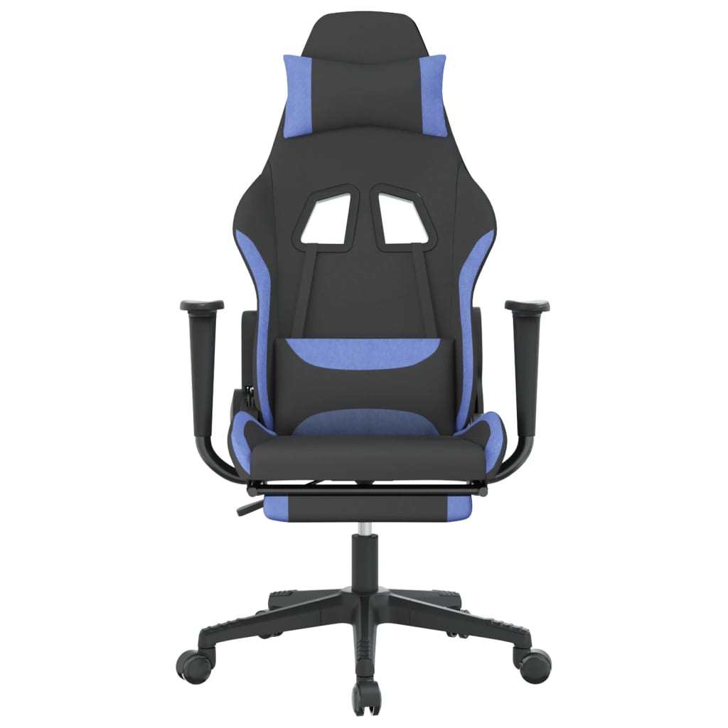 vidaXL Massage Gaming Chair with Footrest Black and Blue Fabric-80
