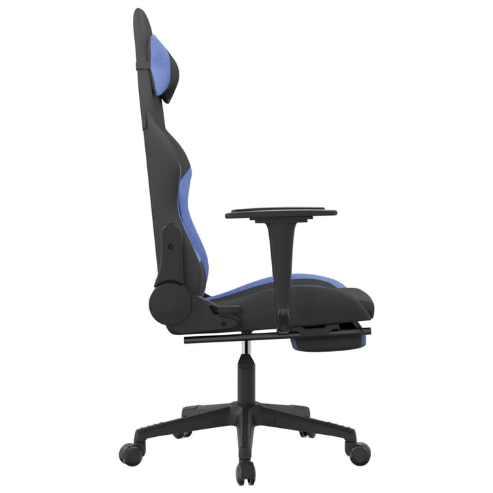 vidaXL Massage Gaming Chair with Footrest Black and Blue Fabric-81