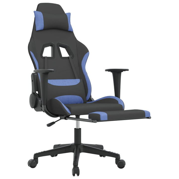 vidaXL Massage Gaming Chair with Footrest Black and Blue Fabric-63