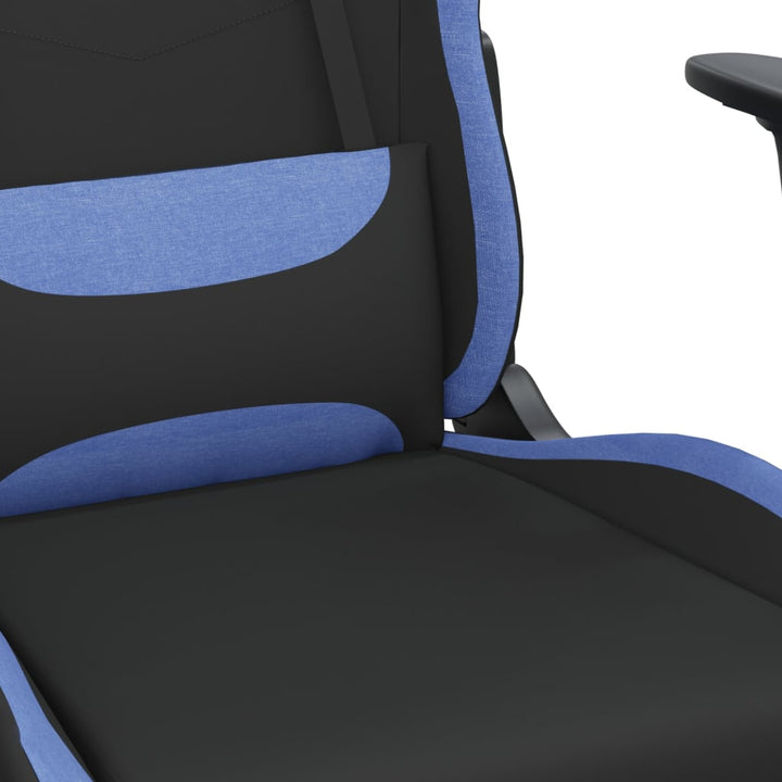 vidaXL Massage Gaming Chair with Footrest Black and Blue Fabric-64