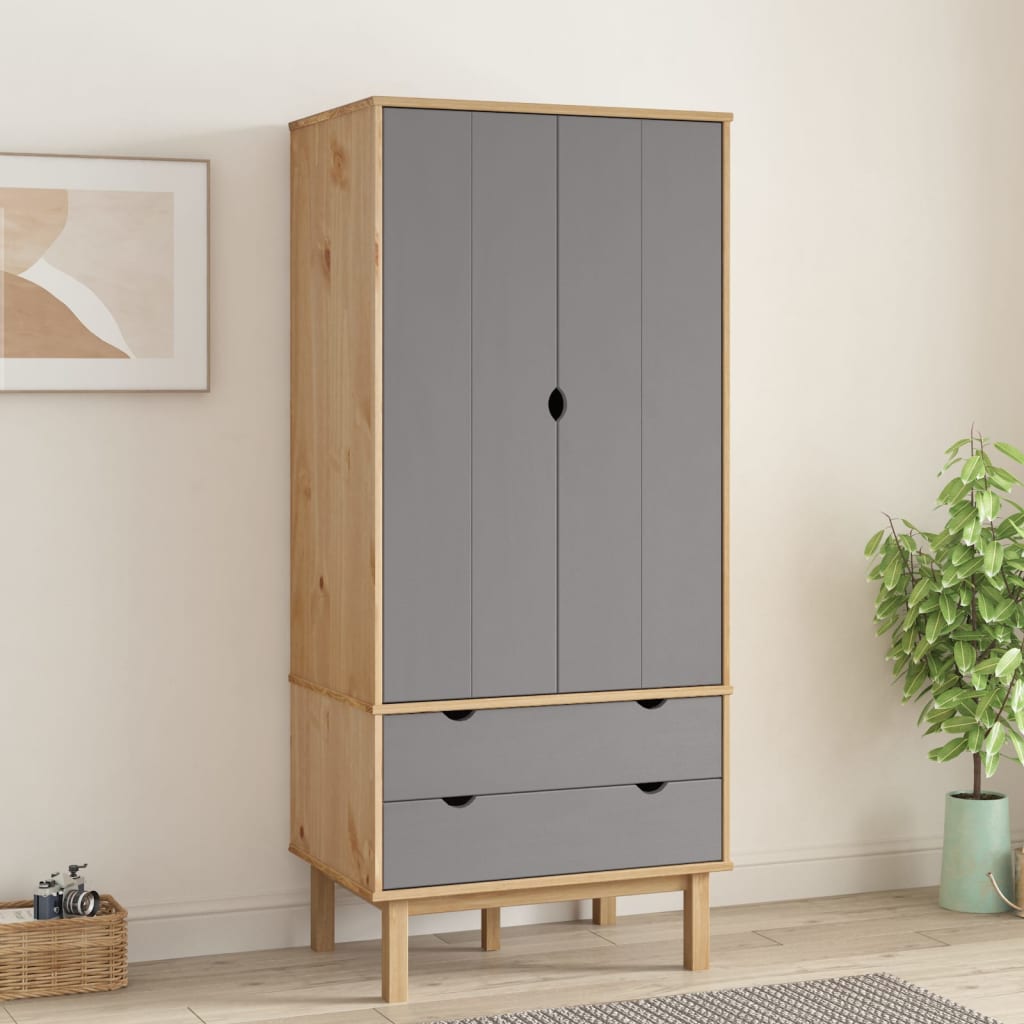 vidaXL Closet Cabinet Wardrobe Closet Organizer Armoire OTTA Solid Wood Pine-15