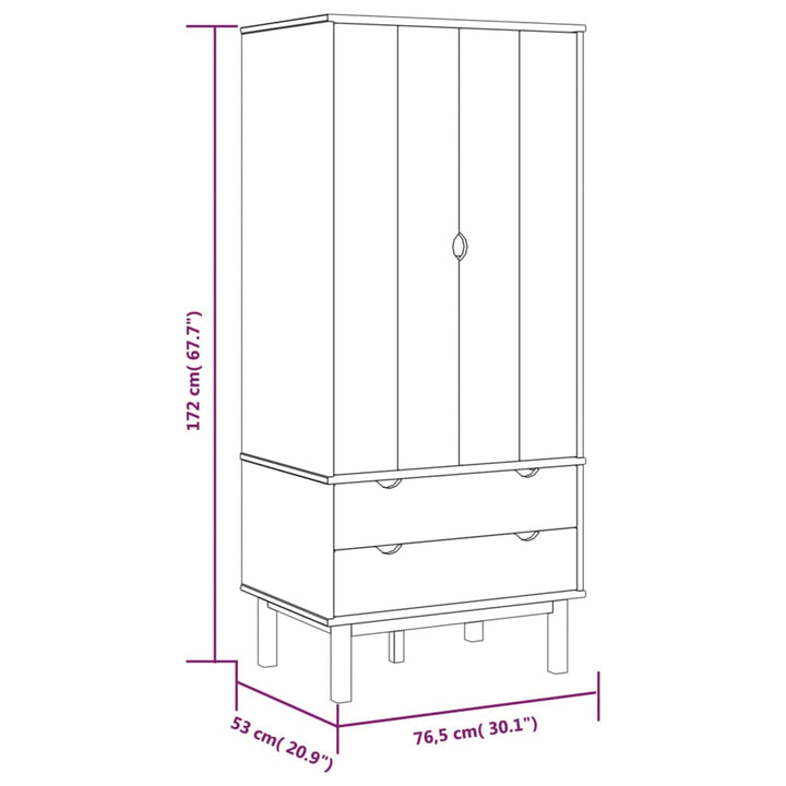 vidaXL Closet Cabinet Wardrobe Closet Organizer Armoire OTTA Solid Wood Pine-7