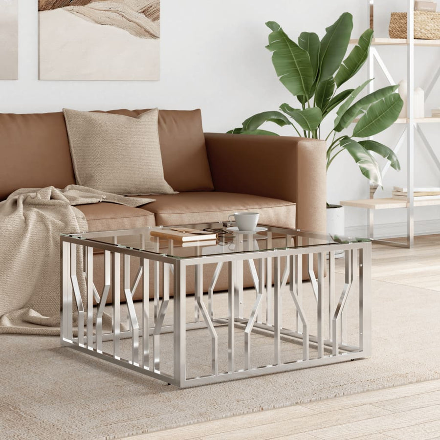 vidaXL Coffee Table 31.5"x31.5"x15.7" Stainless Steel and Glass-0