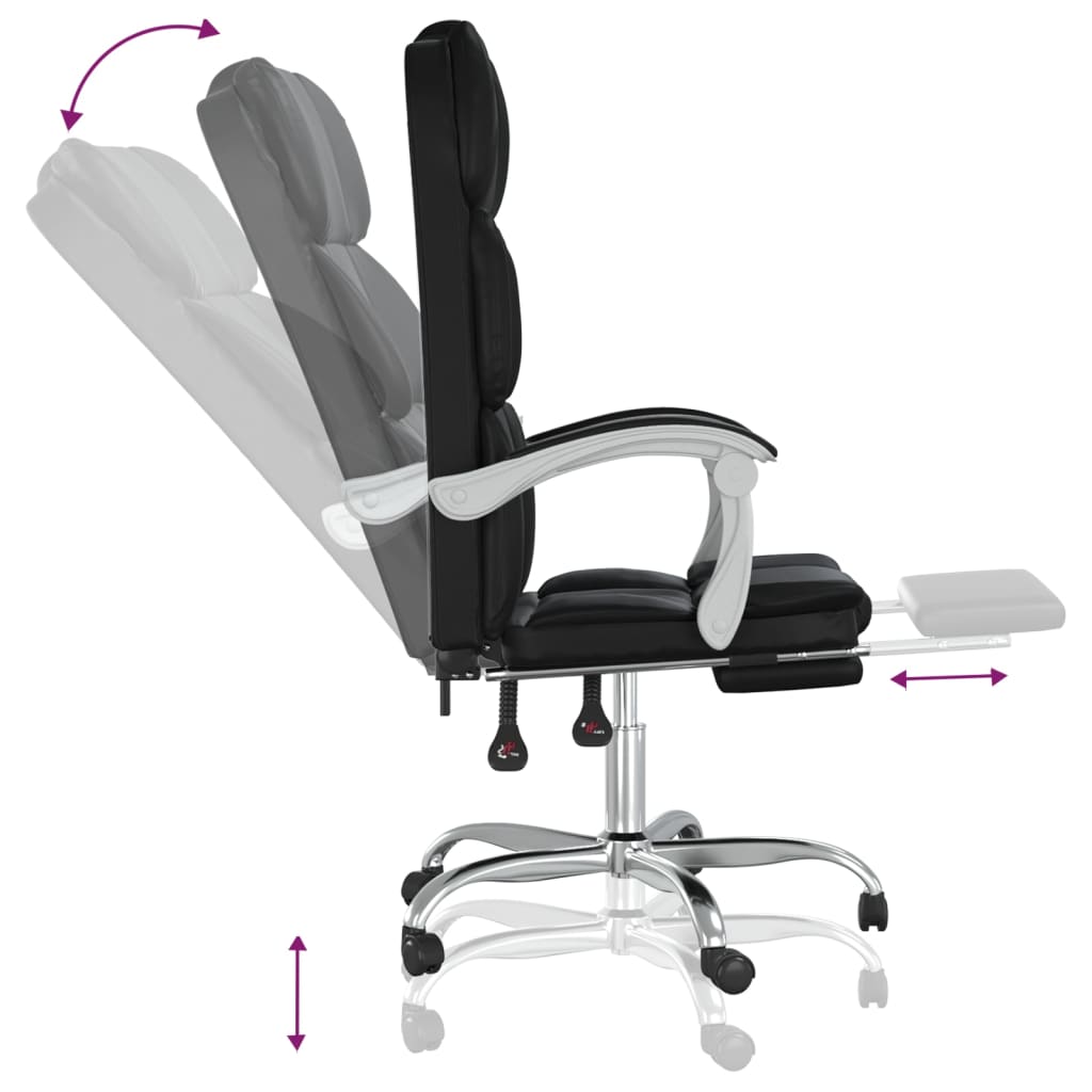 vidaXL Reclining Office Chair Black Faux Leather-22