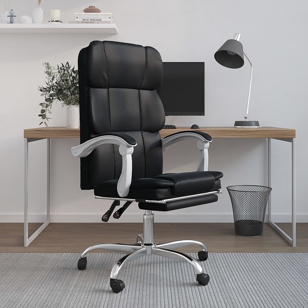 vidaXL Reclining Office Chair Black Faux Leather-3