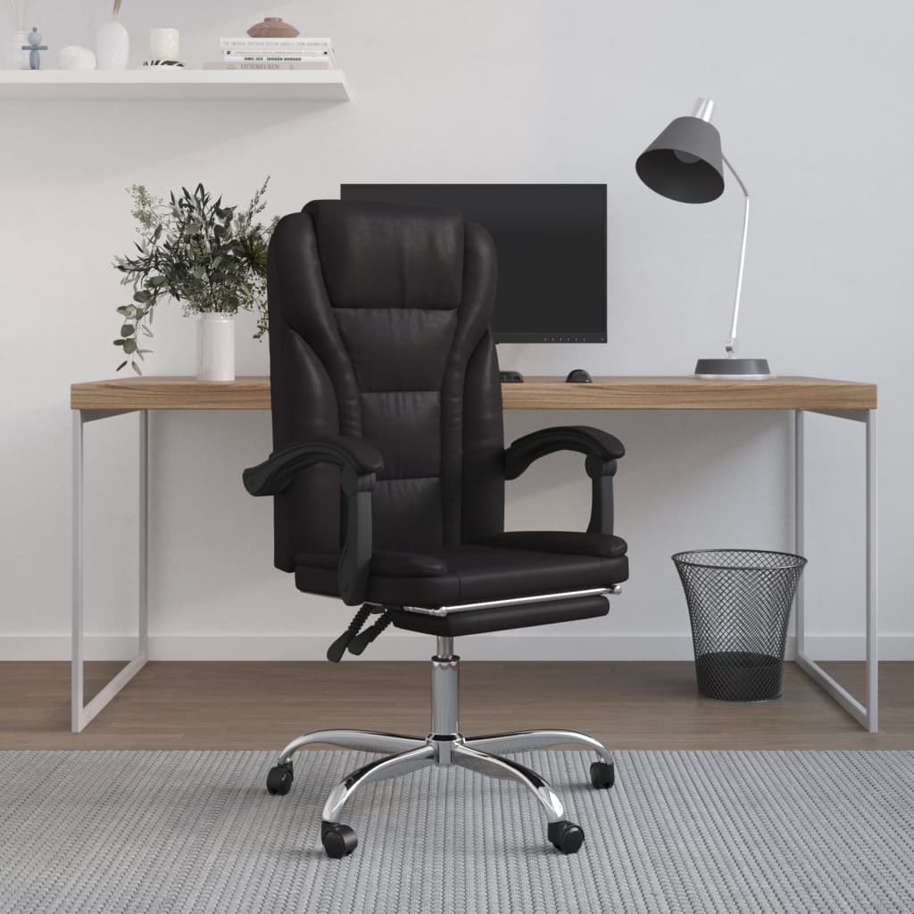 vidaXL Reclining Office Chair Black Faux Leather-3